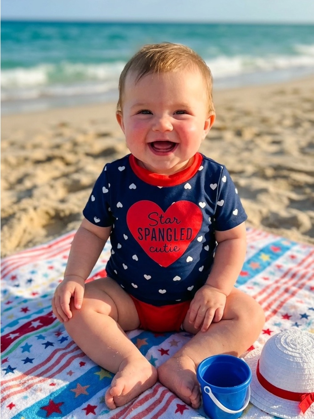 🌸5/$50🌸Carter’s patriotic Navy & Red Heart Rash Guard Set - Star Spangled Cutie